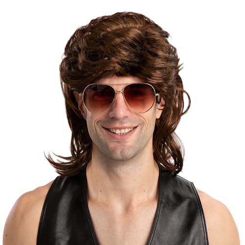 Photo 1 of Spooktacular Creations Men's Brown Mullet Wig Halloween Costume Wig for Cosplay Dress up 80's Party Accessories
