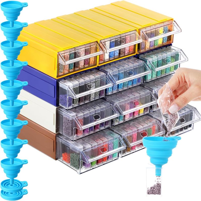 Photo 1 of 420 Slots Diamond Painting Storage Containers 12 Pcs 35 Grids Stackable Plastic Diamond Storage Case Bead Diamond Art Painting Drill Box with Sticker Funnel for DIY Jewelry Rhinestones Seed
