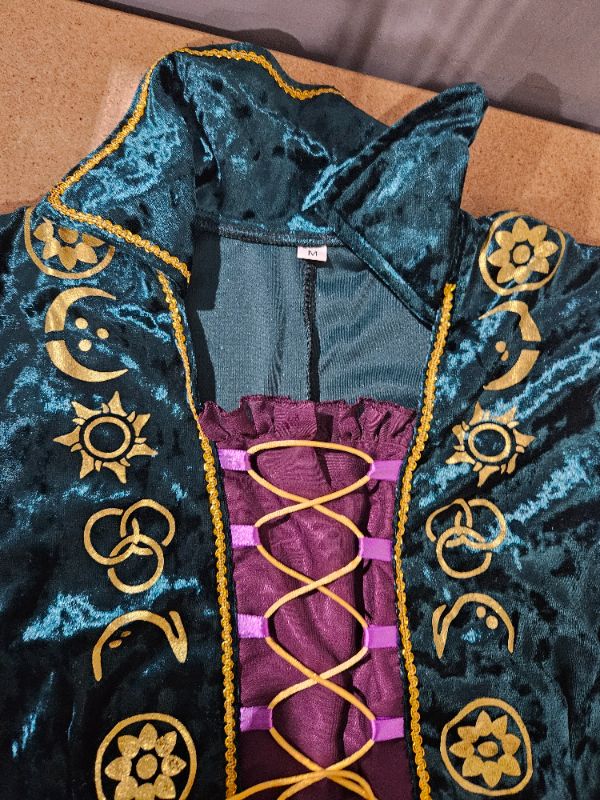 Photo 3 of Green & Purple Renaissance Robe, Golden Lining & Witchy Shapes (Yellow) SIZE MEDIUM 