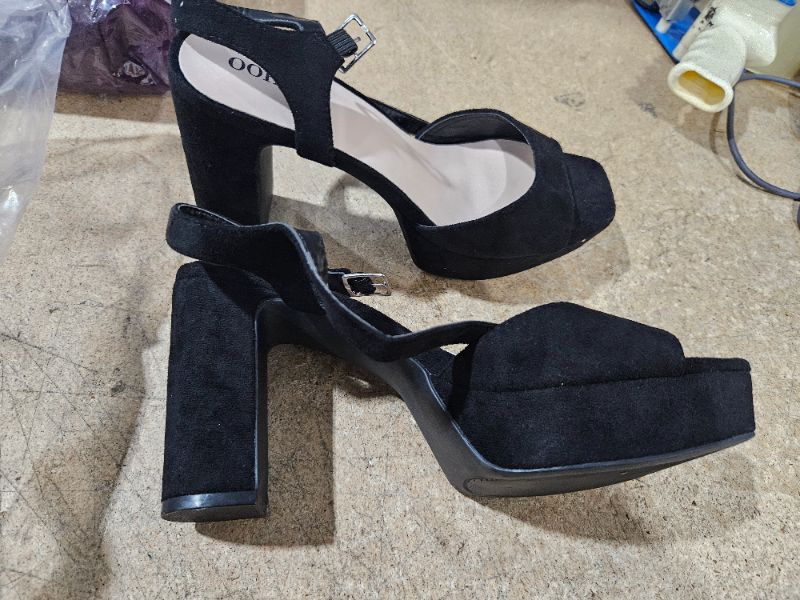 Photo 1 of 10in LENGTH Black Pump Shoes 4" Heels, Pumps & Ankle Strap, Faux Velour OOHRHN 