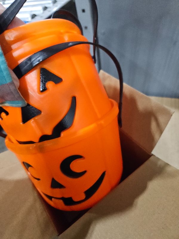 Photo 1 of 3 Small Bright Orange Pumpkin Trick or Treating Buckets for Kids 