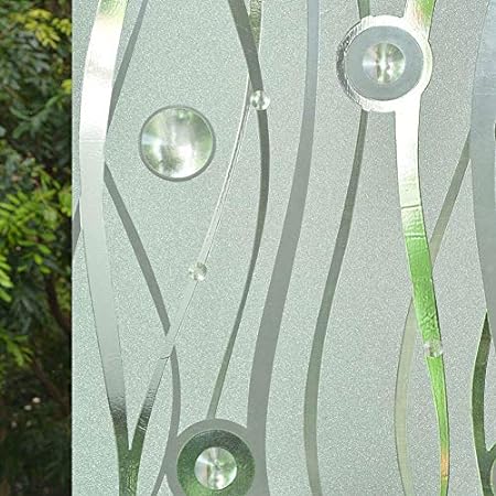 Photo 1 of 17.7"X157.5" (1r-yy06b) Shiny Circle Window Film VSUDO 17.7" x 157.5" No Glue Static Cling Privacy Window Film, Wave Stripe and Shiny Circle Pattern Home Decor Window Tint Sticker (19.38 sq. ft)
