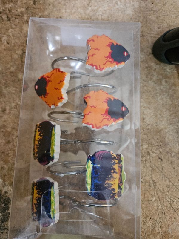 Photo 3 of 12PCS Halloween Decorative Shower Curtain Hooks Rings Bathroom Decorations Accessories, Rustproof Metal & Hand Painted Resin, Cauldrons Hat Brooms Spooky Wizardry Halloween Shower Hooks # 10 OneSize