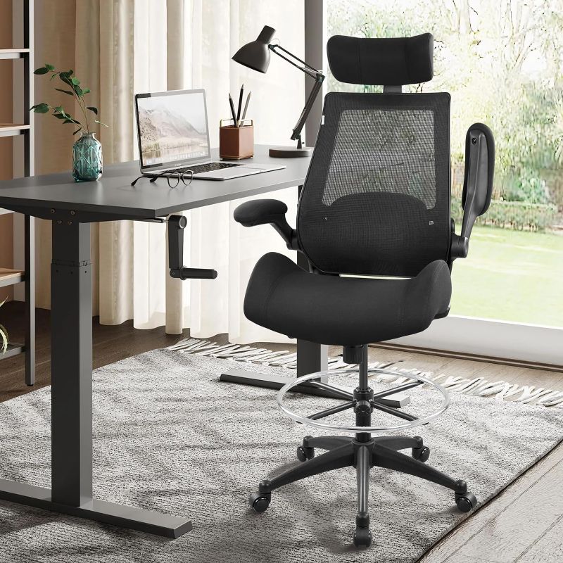 Photo 1 of BOLISS 400lbs High-Back Mesh Ergonomic Drafting Chair,Tall Office Chair, Standing Desk Chair,Adjustable Headrest,with Flip-Up Arms,Lumbar Support Swivel Computer Task Chair-Black
Visit the BOLISS Store