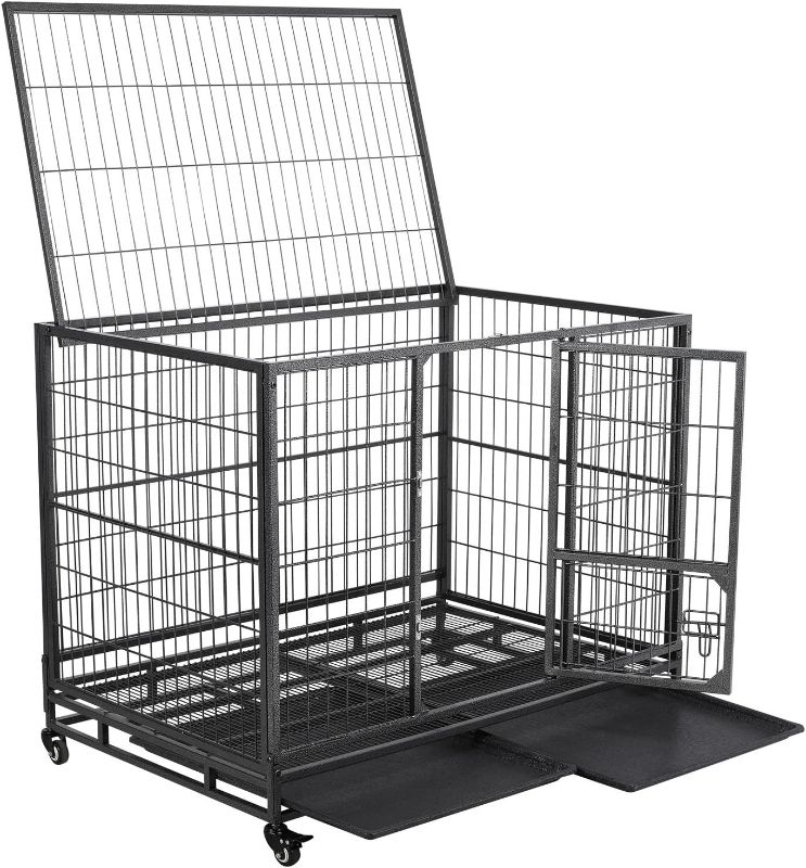 Photo 1 of **READ NOTES BELOW*** Heavy Duty Metal Pet Dog Cage Cratew/Double Doors & Locks & Double Tray & Lockable Wheels Black