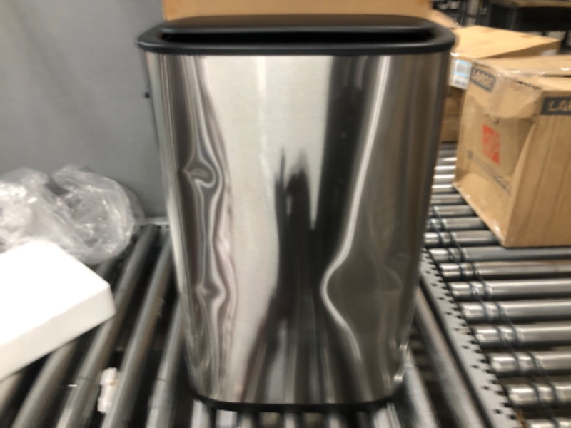 Photo 1 of *******MINOR DAMAGE, DENT ON BOTTOM*********
Amazon Basics Smudge Resistant Rectangular Trash Can With Soft-Close Foot Pedal, Brushed Stainless Steel, 50 Liter/13.2 Gallon, Satin Nickel Finish, 16.7"L x 14.7"W x 25.9"H
