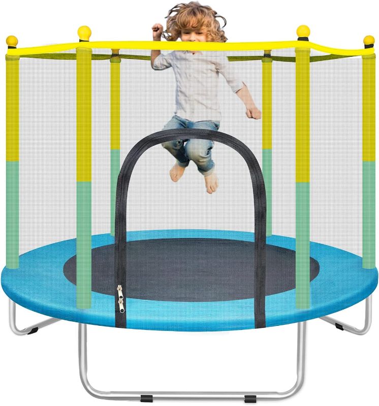 Photo 1 of 55" Small Trampoline for Kids with Net, 4.6FT Indoor Outdoor Toddler Trampoline with Safety Enclosure, Baby Round Jumping Mat, Recreational Trampolines Birthday Gifts for Children Boy Girl