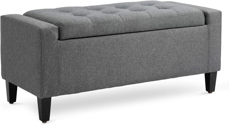 Photo 1 of ***SEE NOTES*** HOMCOM Storage Ottoman, Linen Upholstered Storage Bench with Lift Top and Button Tufted for Living Room, Gray
