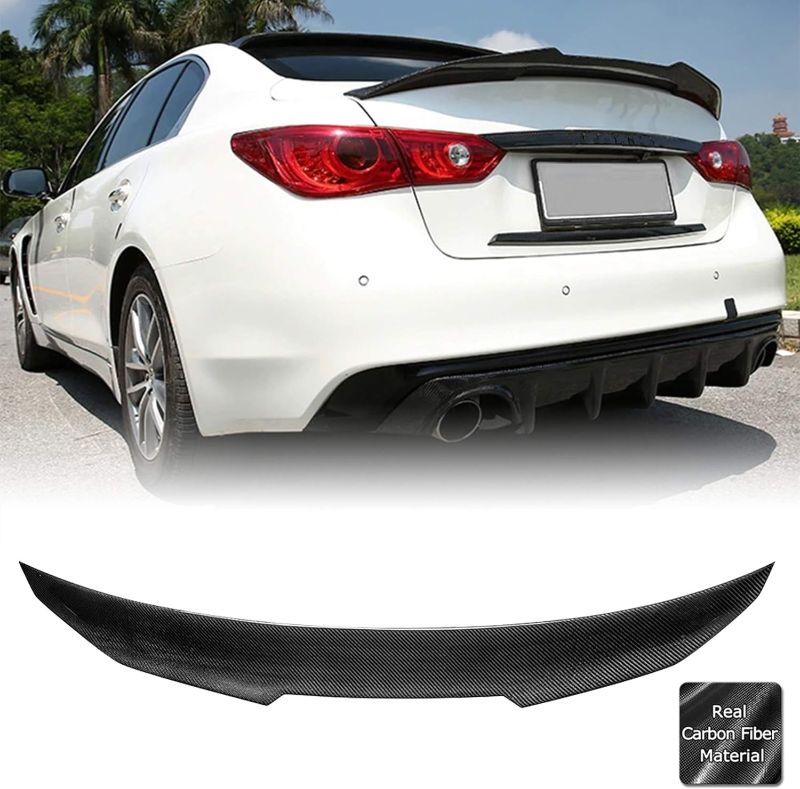 Photo 1 of  Carbon Fiber Spoiler 1047 ET-697 >ABS< AeroBon Real Carbon Fiber Trunk Spoiler Wing Compatible with 2014-2024 Infiniti Q50 Q50S Sedan (H Style)
