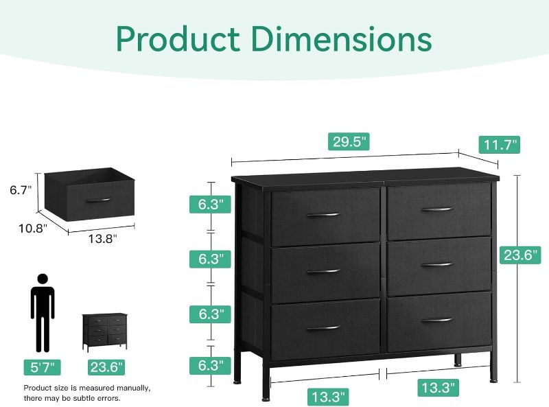 Photo 1 of (SEE NOTES) Bedroom Dresser TV Stand with 6 Storage Drawers, Small Fabric Dresser Chest of Drawers for Closet Organizer Clothes, Black Wooden 6 Drawer Dresser (Fabric Drawers) LOOSE HARDWARE 