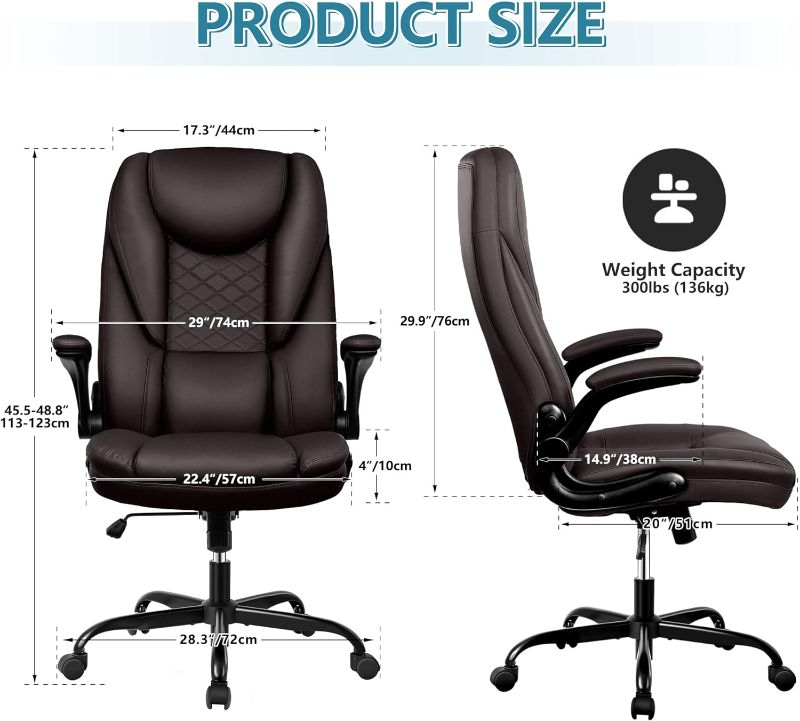 Photo 1 of Guessky Office Chair, Executive Office Chair Big and Tall Office Chair Ergonomic Leather Chair with Adjustable Flip-Up Arms High Back Home Office Desk Chairs Computer Chair with Lumbar Support(Coffee) [amazon]