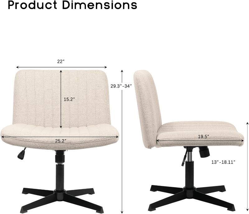 Photo 1 of Office Chair C-7262-BG PUKAMI Criss Cross Chair,Armless Cross Legged Office Desk Chair No Wheels,Fabric Padded Modern Swivel Height Adjustable Mid Back Wide Seat Computer Task Vanity Chair for Home Office(Beige)
