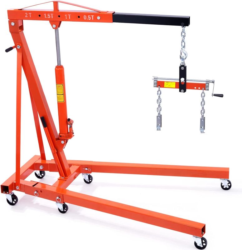 Photo 1 of [STOCK PHOTO FOR REFERENCE]
Engine Hoist with Lever, 2 Ton Folding Cherry Picker Shop Crane Hoist Lift, Heavy Duty Hydraulic Engine Crane with 6 Casters, Engine Hoist Lever for Engine Lifting Loading (4400 LBS)
