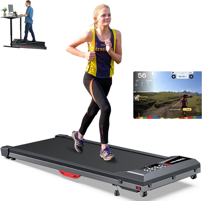 Photo 1 of  Walking Pad Treadmill, Walking Pad with Incline, [Voice Controlled] Smart Under Desk Treadmill Works with ZWIFT KINOMAP WELLFIT Apps, 300+LB Capacity Portable Desk Treadmill for Home,Office,Apartment [amazon]