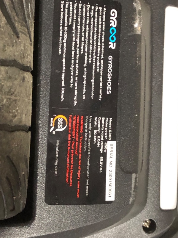 Photo 1 of ***DAMAGED - UNABLE TO TEST - SEE COMMENTS***
Gyroshoes S300 Hovershoes Electric Hoverboard with LED Lights,UL2272 Certificated