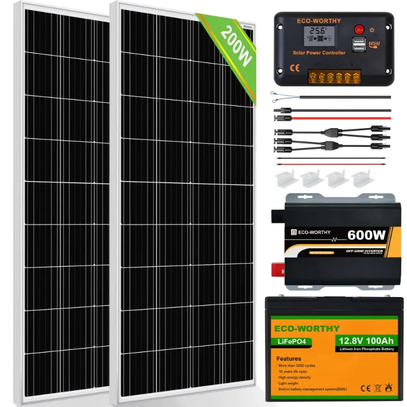 Photo 1 of 100W 200W 12V (1/2/x100W) Complete Off Grid Solar Kit
