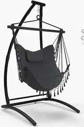 Photo 1 of [FOR PARTS, READ NOTES] NONREFUNDABLE
C Type Hammock Chair with Stand, Swing Chair with Neck Pillow, Hammock Stand for Balcony, Patio and Deck, Maximum Weight 300 lbs.