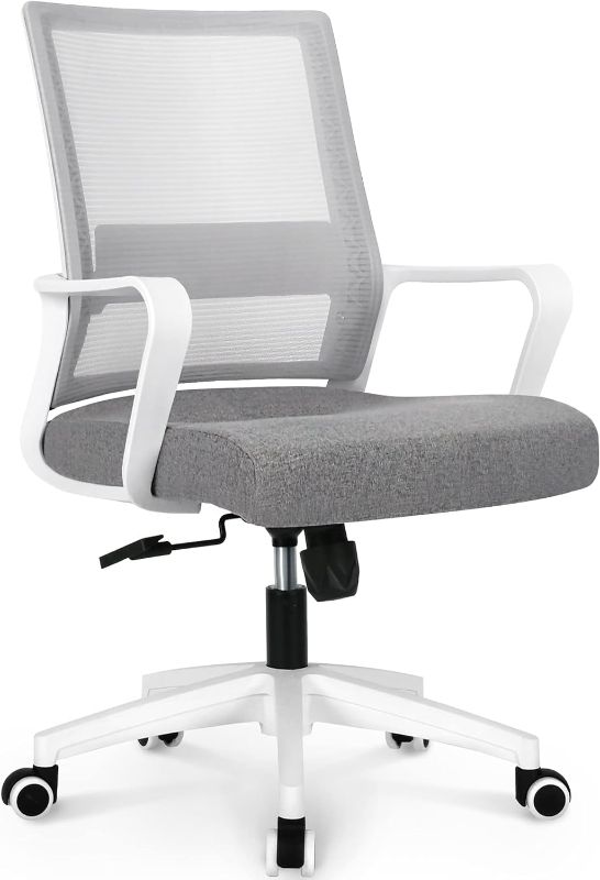 Photo 1 of (SEE NOTES)  Grey Ergonomic Lightweight Upholstered Office Chair, White Accents 