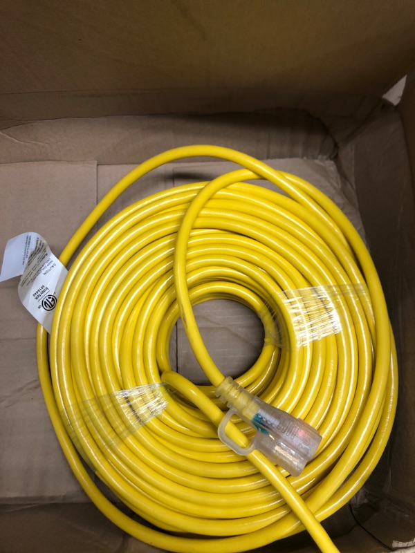 Photo 1 of 350 ft Outdoor Extension Cord Waterproof 12/3 Gauge Heavy Duty with Lighted end, Flexible Cold-Resistant 3 Prong Electric Cord Outside, 15Amp 1875w YELLOW