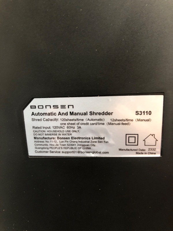 Photo 1 of BONSEN 100-Sheet Auto Feed Paper Shredder High Security Micro Cut Shredders for Home Office Use/ 30 Minutes/ Security Level P-4,6-Gallon Bin (S3110) 100-Sheet Autofeed