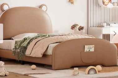 Photo 1 of *INCOMPLETE BOX 1 TO SET*- Twin Size PU Upholstered Kids Platform Bed with Bear-Shaped Headboard
