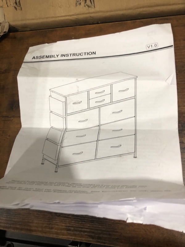 Photo 2 of 10 Drawer Dresser, Chest of Drawers for Bedroom with Side Pockets and Hooks, Fabric Storage Dresser, Sturdy Steel Frame, Wood Top, Organizer Unit for Living Room, Hallway, Closet (Rustic Brown)