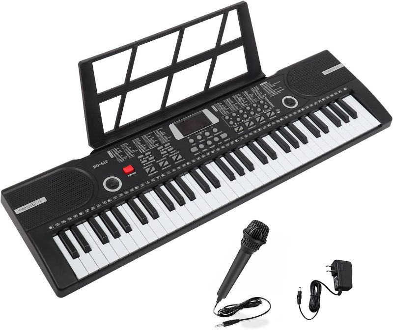 Photo 1 of 61 keys piano keyboard, Electronic Digital Piano with Built-In Speaker Microphone, Sheet Stand and Power Supply, Portable Keyboard Gift Teaching for Beginners-Black
