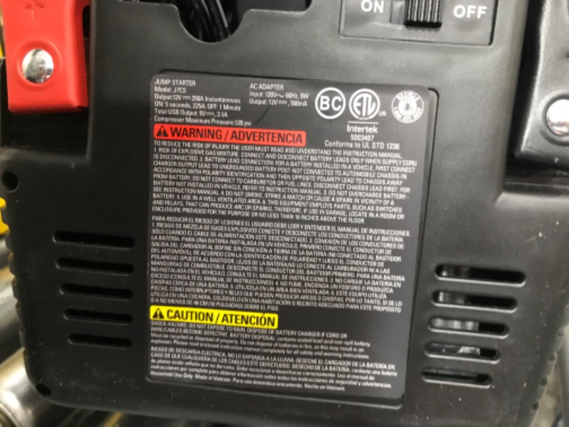 Photo 3 of STANLEY FATMAX J7CS Portable Power Station Jump Starter: 700 Peak/350 Instant Amps, 120 PSI Air Compressor, 3.1A USB Ports, Battery Clamps