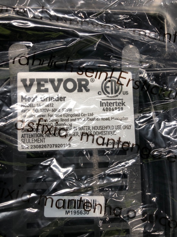 Photo 1 of VEVOR Electric Meat Grinder, 419 Lb/H Capacity, 575W?1100W MAX) Industrial Meat Mincer w/ 2 Blade, 3 Grinding Plates, Sausage Maker Die-cast Aluminum Commercial Meat Grinder, ETL Listed VEVOR Electric Meat Grinder 419 Lb/H