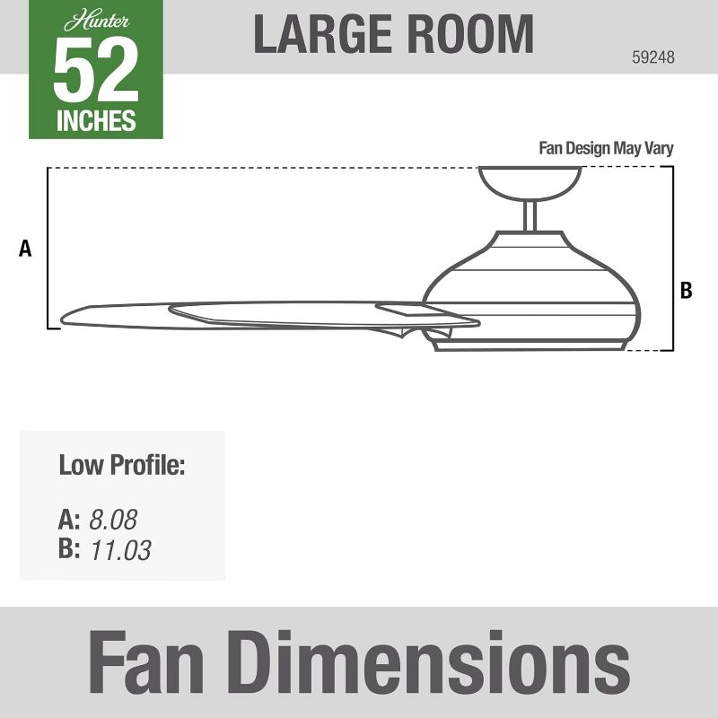 Photo 4 of (READ FULL POST) Hunter Fan Company 59248 Dempsey Indoor Low Profile Ceiling Fan with Remote Control, 52", Fresh White Finish