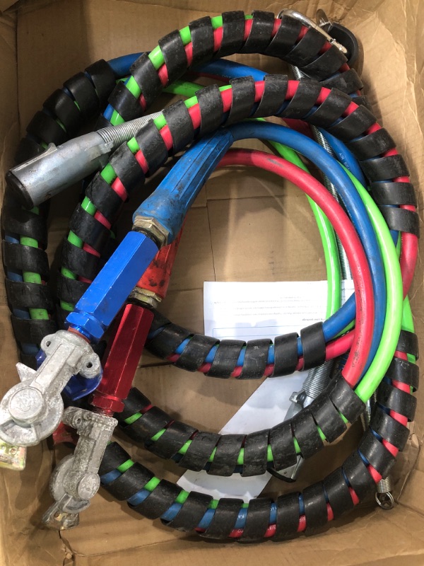 Photo 2 of KOOTANS 15Ft 3 in 1 ABS & Power Air Line Hose Wrap with Glad Hands Tender Spring Kit and Gladhand Extension Handles 7-Way Electrical Cable Air Lines for Tractor Trailer Semi Truck 15FT Air Lines+Spring+Gladhands+Grips