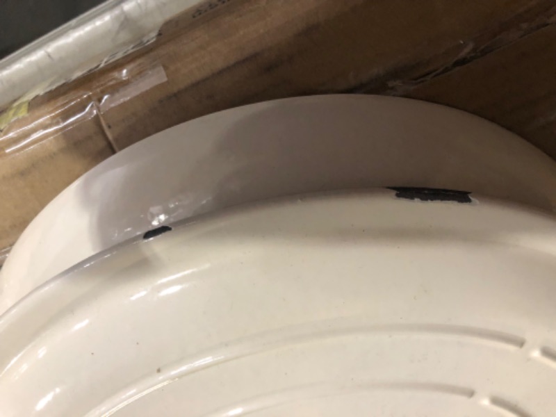 Photo 1 of ***DAMAGED***LID IS CHIPPED ON EDGES *HANDLES ALSO CHIPPED *** 
Amazon Basics Enameled Cast Iron Covered Casserole Skillet - 3.3-Quart, White 3.3-Quart Skillet White