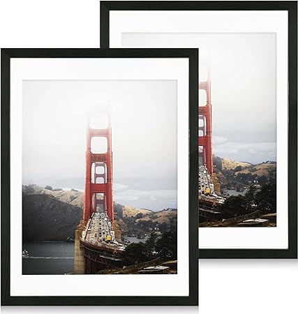 Photo 1 of 18x24 Frame Set of 2, Display Pictures 16x20 with Mat or 18 x 24 Without Mat, Wall Gallery Photo/Poster Frames, Black.
