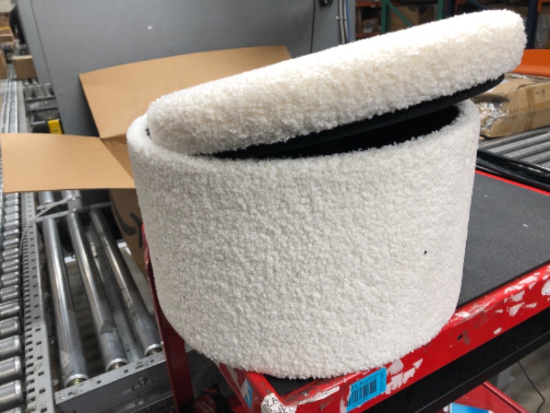 Photo 1 of Cpintltr Storage Ottoman Footstool Round Footrest Soft Padded Foot Stool with Solid Wood Legs Accent Side Table Step Stool Extra Seating for Hallway Living Room Bedroom Entryway White