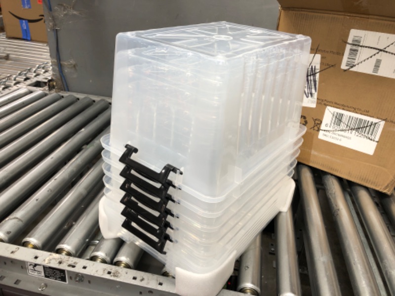 Photo 3 of 22 Quart Plastic Clear Storage Box with Wheels, Plastic Latching Bins with Lids, 6 Pack