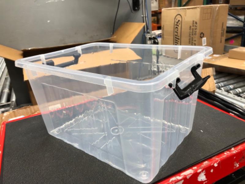 Photo 1 of 22 Quart Plastic Clear Storage Box with Wheels, Plastic Latching Bins with Lids, 6 Pack