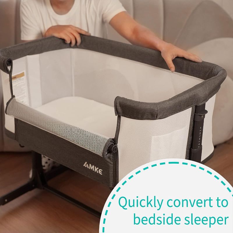 Photo 3 of (READ FULL POST) AMKE Baby Bassinets, Bedside Sleeper for Baby,All mesh Baby Crib Portable Bassinets for Safe Co-Sleeping, Safe Adjustable Baby Bed for Baby Infant Newborn Girl Boy Grey