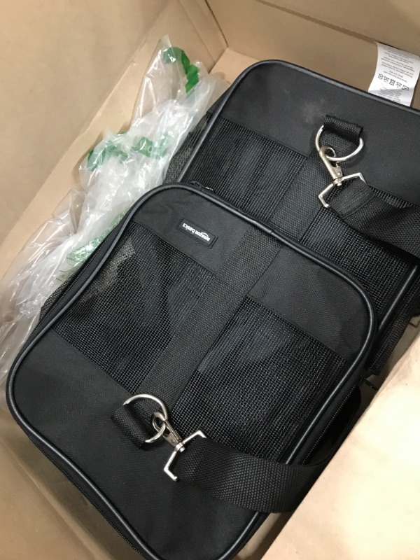 Photo 1 of Amazon Basics Soft-Sided Mesh Pet Travel Carrier, Large (20 x 10 x 11 Inches), Black & Unscented Standard Dog Poop Bags with Dispenser and Leash Clip, 13 x 9 Inches, Black - 20 Rolls (300 Bags)