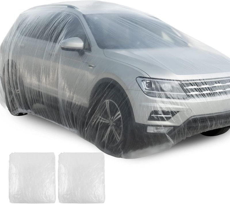 Photo 1 of 2 Set of Thicken PE Plastic Car Cover- Elastic Band Clear Waterproof Dustproof Car Protective Cover for All Brands of Sedan Cars
