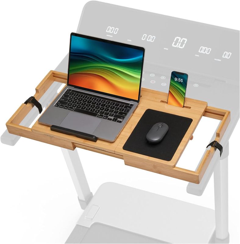 Photo 1 of Nesteasy Treadmill Desk (Light Brown) Treadmill Desk Attachment- Premium Bamboo Phone Holder, Tablet and Laptop Stand for Treadmill. Over Treadmill Desk Workstation with Ergonomic Laptop Holder and Adjustable Tray up to 36 inches
