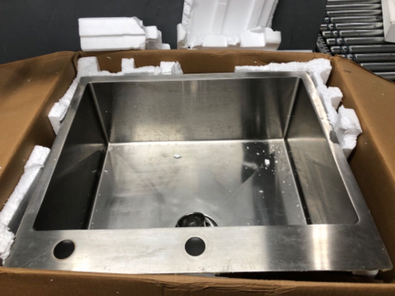 Photo 2 of **SEE NOTES*
Aschael 25 Inch Drop In Kitchen Sink, 25x22x10 Inch Top Mount Kitchen Sink 16 Gauge Stainless Steel Sink 10'' Deep Single Bowl Kitchen Sink with Accessories, Stainless Steel