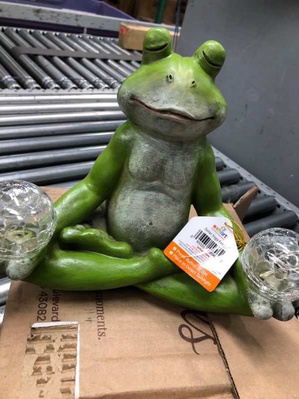 Photo 2 of 10" Resin Solar Yoga Frog Holding 2 Glass Jars Garden Statue Green - Exhart