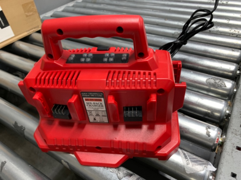 Photo 3 of KUNLUN 6 Port Charger Compatible for Milwaukee M 18 Battery, Replace for 48-59-1806 M 18 6 Port Charger, with LED Indicator Charge Choose Button Wall-Hole