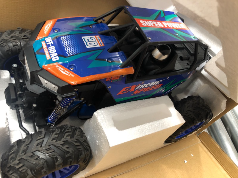 Photo 3 of DEERC DE60 Large 1:8 Scale Upgraded RC Cars Remote Control Car for Adults Boys,Off Road Monster Truck with Realistic Sound,2.4Ghz 4WD Rock Crawler Toy All Terrain Climbing,2 Batteries for 80 Min Play Classic Blue