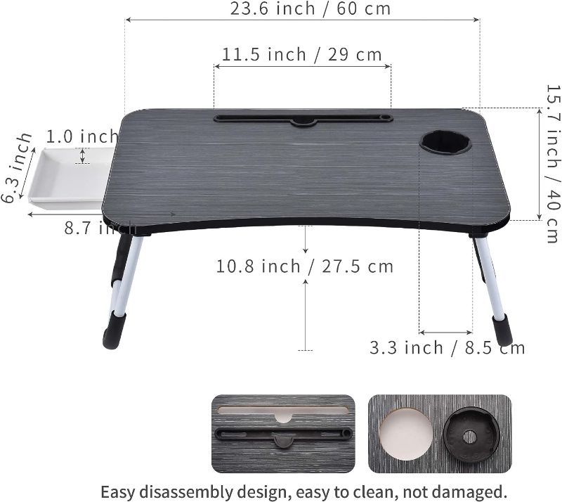 Photo 2 of                                     Laptop Bed Desk Table Tray Stand with Cup Holder/Drawer for Bed/Sofa/Couch/Study/Reading/Writing On Low Sitting Floor Large Portable Foldable Lap Desk Bed Trays for Eating and laptops(blackwalnut)
