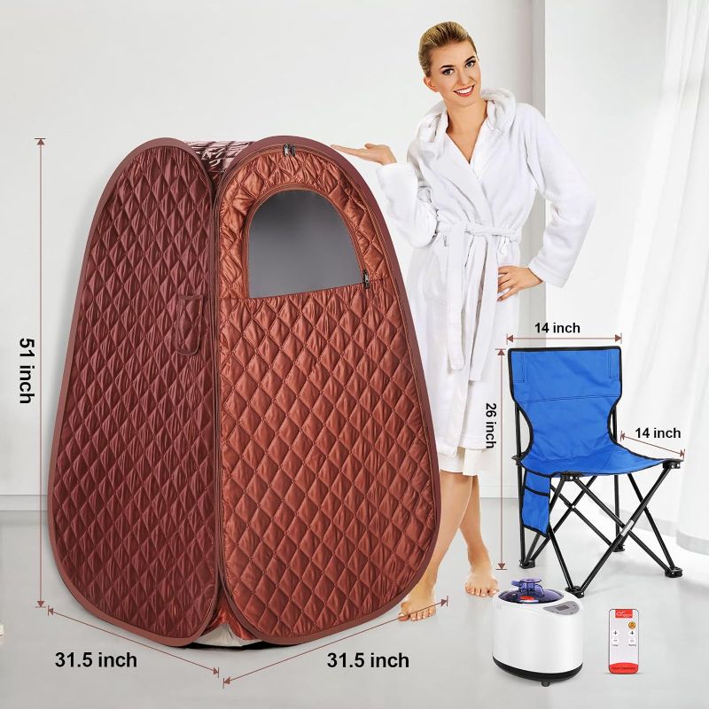 Photo 2 of (VISIBLY USED)  Single Person Sauna, Portable Steam Sauna Full Body for Home Spa, Sauna Tent with Steamer (2.6L 1000W Steam Generator, 90 Min Timer, Chair, Remote Control Included (Brown) 