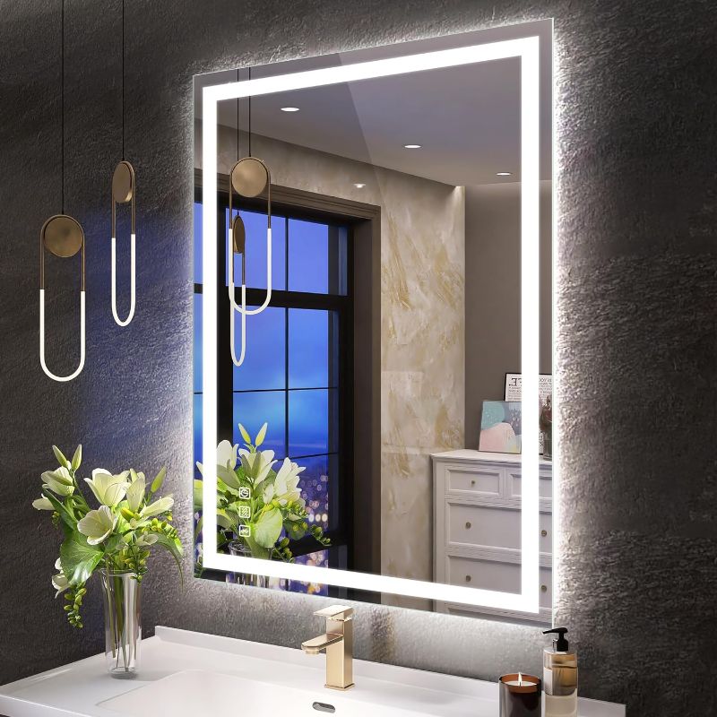 Photo 1 of S·BAGNO 24’’x 32’’ LED-Bathroom-Mirror-Defogging, LED-Mirror-for-Bathroom-Dimmable, 3 Color Temperatures, Horizontal/Vertical, Built-in-Bluetooth-Speakers, Touch-Buttons, Plug-in/Hardwired