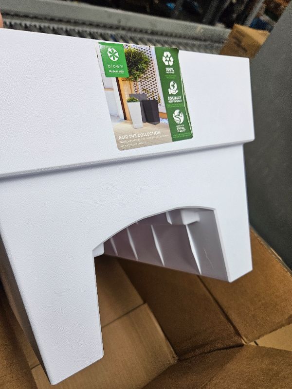 Photo 1 of Bloem Finley Deck Rail Rectangle Planter: 24" - Casper White - Matte Finish, Fits Rail Sizes 3"-6", 100% Recycled Plastic Box, for Indoor and Outdoor Use, Gardening, 7.5 Gallon Capacity