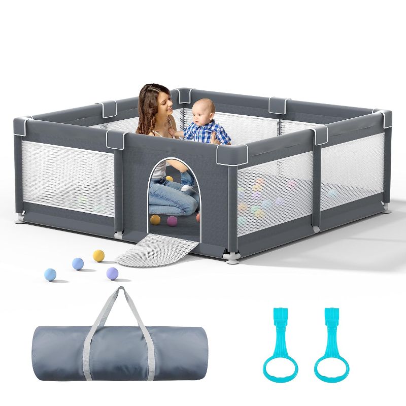 Photo 1 of 51" x 51" Baby Playpen with Gate, Sturdy Baby Fence Area for Safety, Toddler Play Pen, Baby Play Yard with Anti-Slip Suckers, Secure Play Area for Babies and Toddlers 