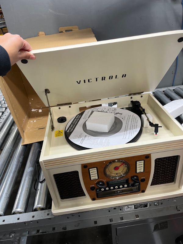 Photo 2 of Victrola 8-in-1 Bluetooth Record Player & Multimedia Center, Built-in Stereo Speakers - Turntable, Wireless Music Streaming, Real Wood | White White Entertainment Center